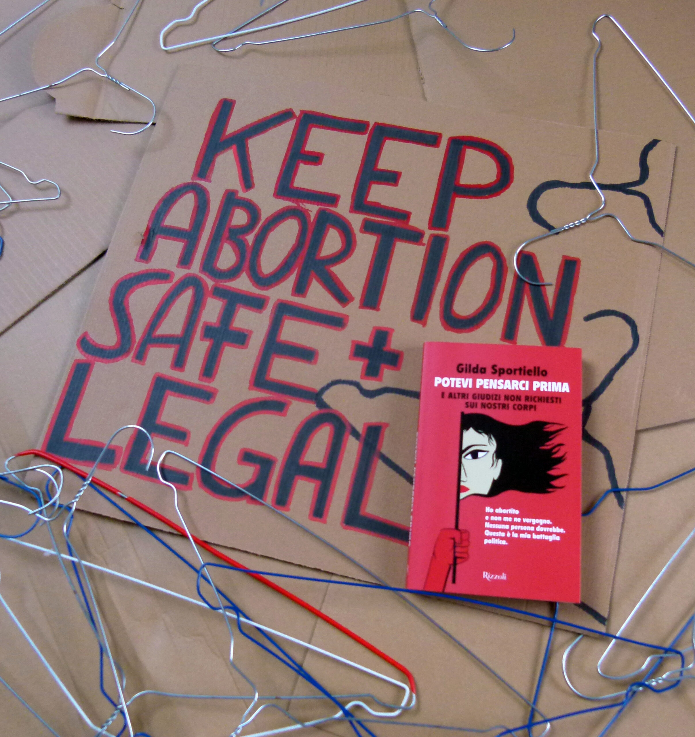 Das Buch liegt auf einem Demo-Plakat auf dem steht: